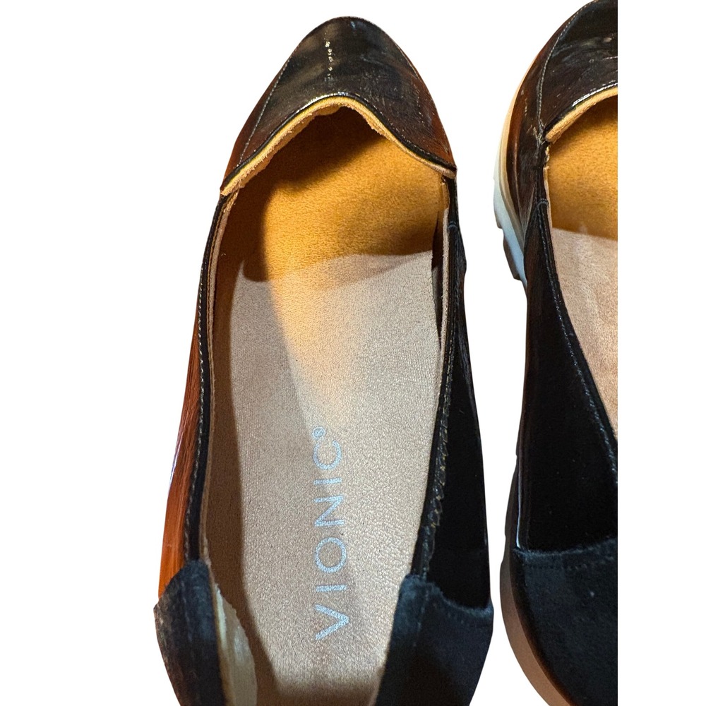 Vionic Womens Black Patent Leather Suede Heel Lug Sole Platform Loafers Size 8.5 - Picture 4 of 13